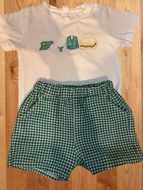 Toddler Masters Golf Embroidered Tee and Green Gingham Shorts Set
